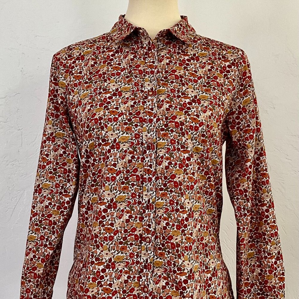 🍁 Kimberley Fall Floral Button-Up Blouse Size 42 Long Sleeve Multicolor